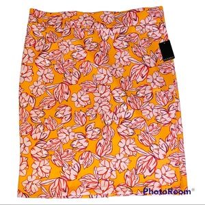 NWT Eloquii Stretch Scuba Knit Bright Orange Pink Floral Pencil Skirt 22